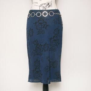 Y2K DARK BLUE FLOWY MIDI SKIRT